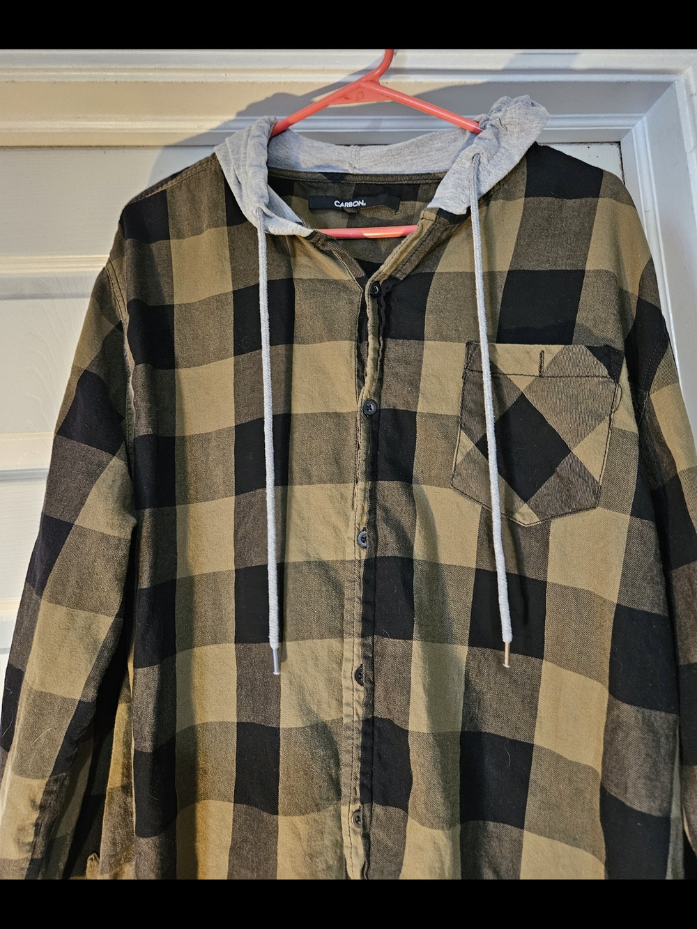 Carbon Men's XXL Green And Black Buffalo Plaid Hooded Shirt